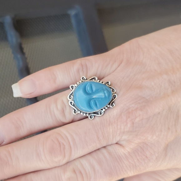 New Carved Blue Goddess Face 925 Silver Ring. - Picture 9 of 11